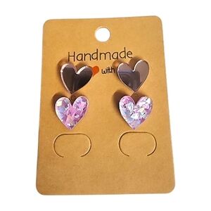 Blush Petal Heart Acrylic Stud Earrings - 2 Pair